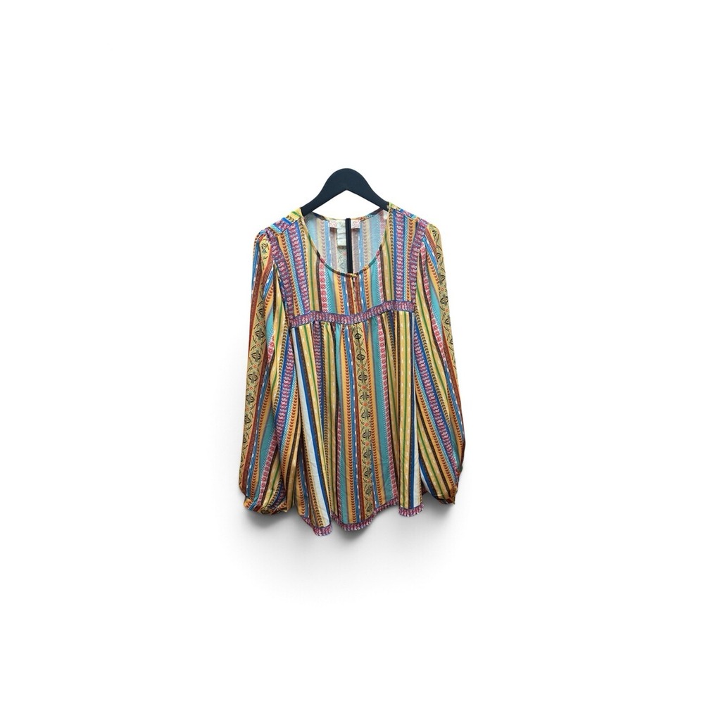 Flying Tomato Boho Peasant Blouse Multicolor Stripe Balloon Sleeve 1x